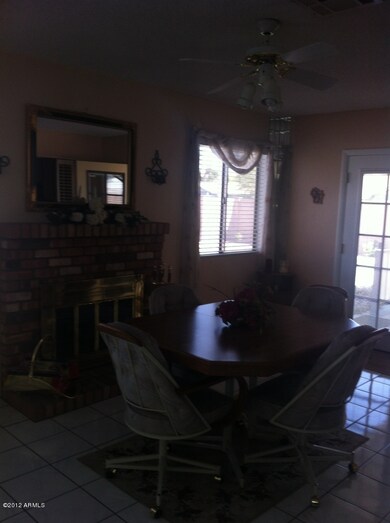 Dining with fireplace