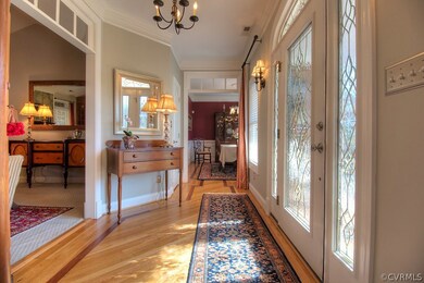 Hardwood floors with cherry inlay.