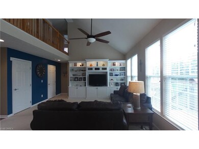 Cathedral ceiling in open living room w/custom bui