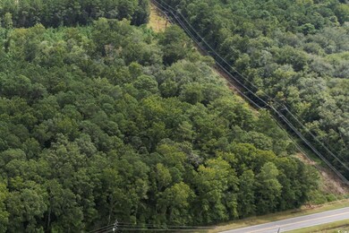 Aerial view of property's location with a heavily wooded area