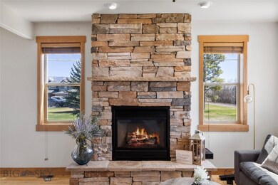 Stone fireplace in living area