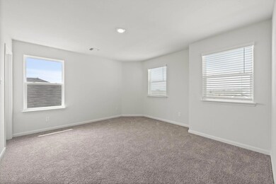 Carpeted primary bedroom featuring a healthy amoun
