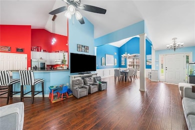 Open floor plan, view from family room to kitchen.