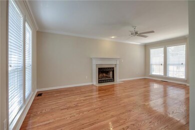 The living room features beautiful hardwood floors, fireplace & brand new windows.  