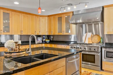 Numerous maple cabinets for storage
