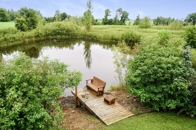Deck overlooking pond in the backyard