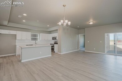 Kitchen with white cabinets, appliances with stain