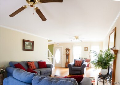Living room; Crown molding; Ceiling fan; Front doo
