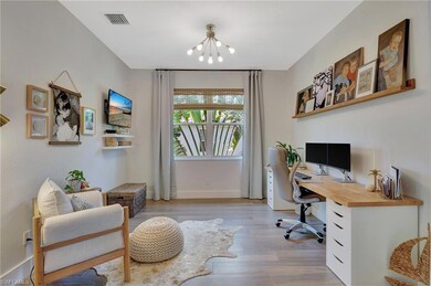 Office area featuring visible vents, light wood fi
