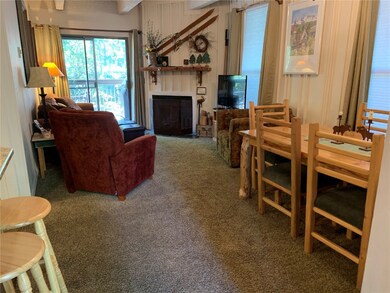 Carpeted living room with a fireplace