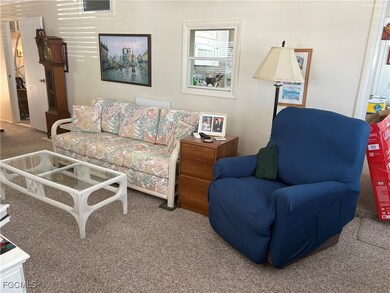 Living area with carpet floors
