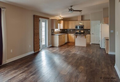 view from living room to kitchen
