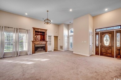 Unfurnished living room with light carpet and a no