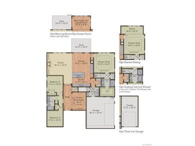 First floor layout - home has the opt 3 car garage
