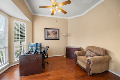 A light and bright home office is perfect for that work from home space with views of the front yard space!