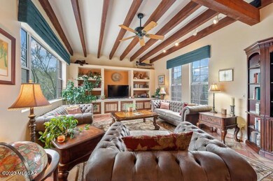 Living Room w/beamed ceilings