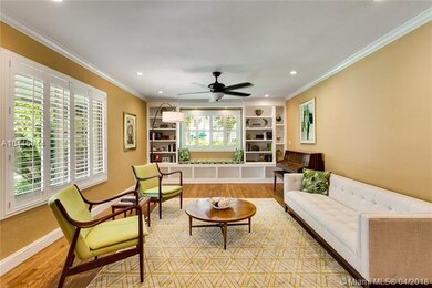 Formal living room with built-in window seat