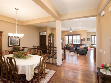 View from foyer to formal dining and great room.