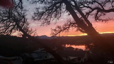Sunset views overlooking the lake and Mount Saint 