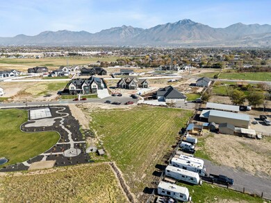 Aerial perspective of suburban area featuring a mountain backdrop