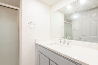 Full bath with vanity and a stall shower