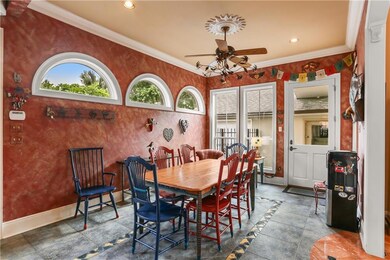 The dining room, off the kitchen, features custom