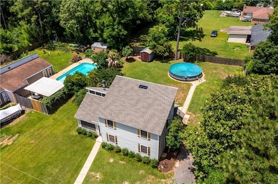View from above of property with a pool