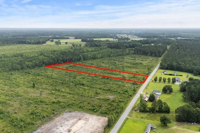 Aerial view of sparsely populated area with property boundaries highlighted and a forest