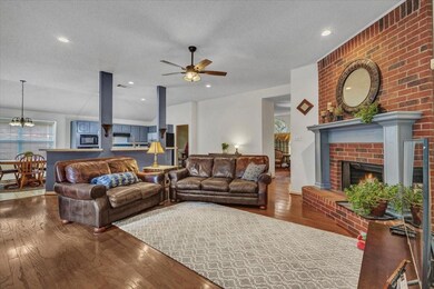 Family room with wood floors
