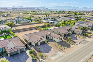 Aerial perspective of suburban area with a mountai