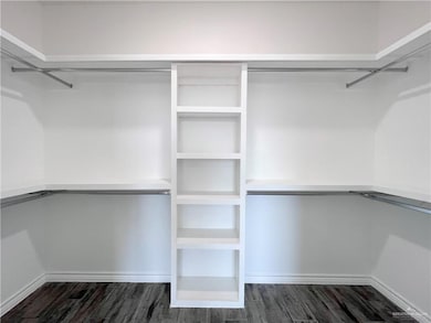 Spacious closet with dark wood-type flooring