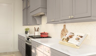 Kitchen with white quartz countertops