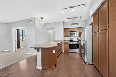 Kitchen with appliances with stainless steel finis