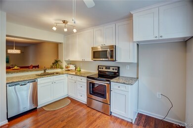 View from kitchen to pass-through into dining room