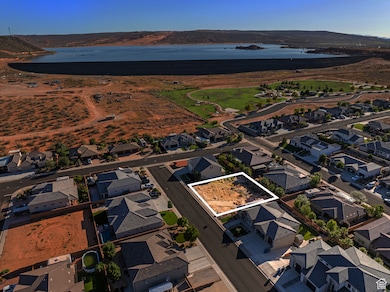 Aerial overview of property's location featuring a water and mountain view and property parcel outlined