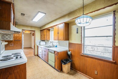 Kitchen with wooden walls, dishwasher, brown cabin
