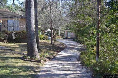 Long drive to a side entry garage and workshop.