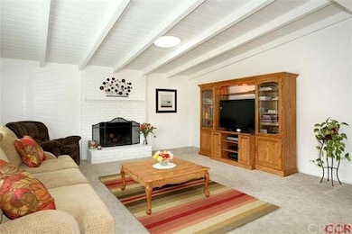 Spacious living room with fireplace and solar tube