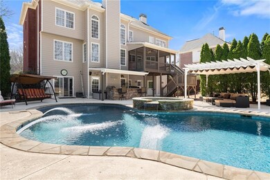 View of pool with an outdoor living space, ceiling