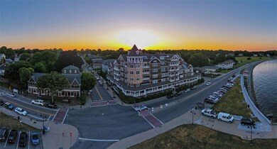 Sunset aerial view of the building