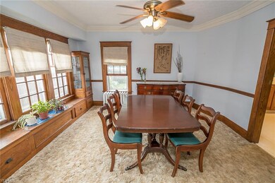 The dining room is spacious with beautiful built-ins.