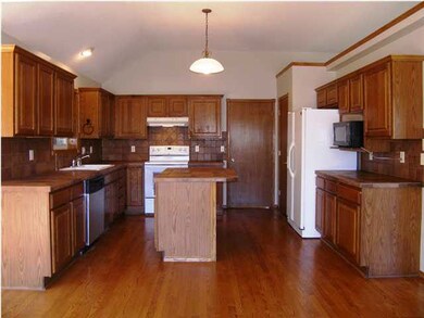 A view of the large island kitchen from the dining