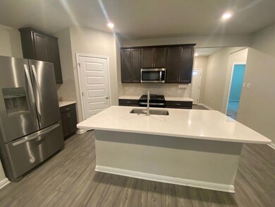 Kitchen with stainless steel appliances, light st
