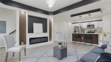 Living area with electric panel, light wood-style