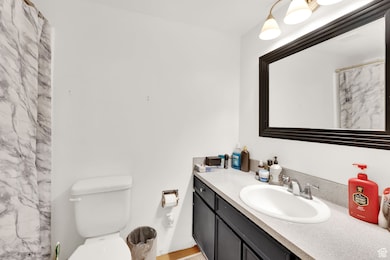 Bathroom featuring vanity and a shower with curtain