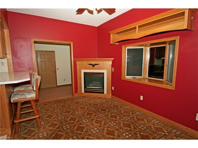 The Dining room has a corner gas fireplace and a b