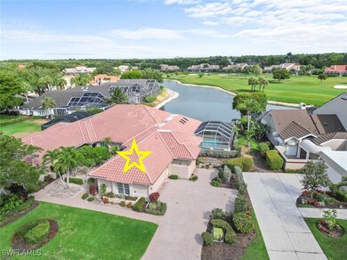 Aerial view of residential area with a large body