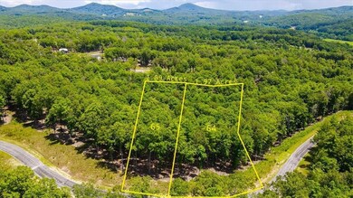 Aerial view of property's location with a forest and property parcel outlined