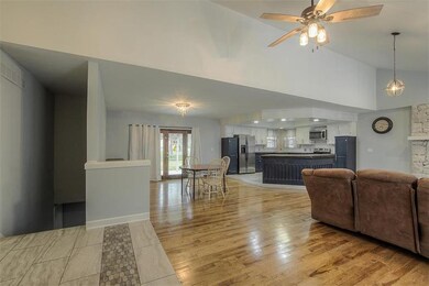 Vaulted ceilings giving the home a mid century fee