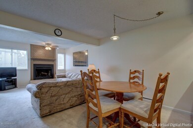 Dining space and living room